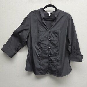 Dressbarn Shirt Womens 14/16 Gray Mandarin Collar 3/4 Sleeve Button Top Plus